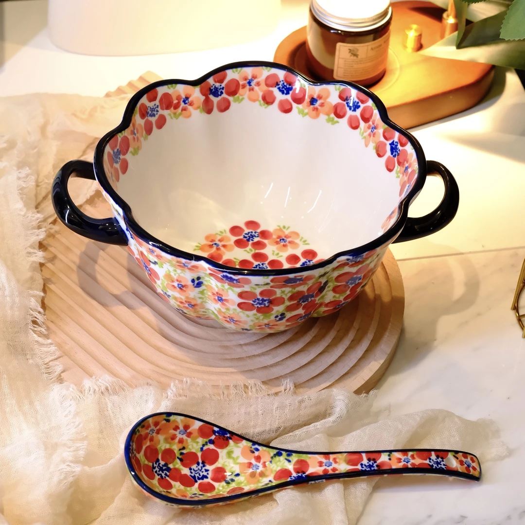 【西里西亚】手绘碧丝粉黛-10.5英寸双耳汤锅（配勺）