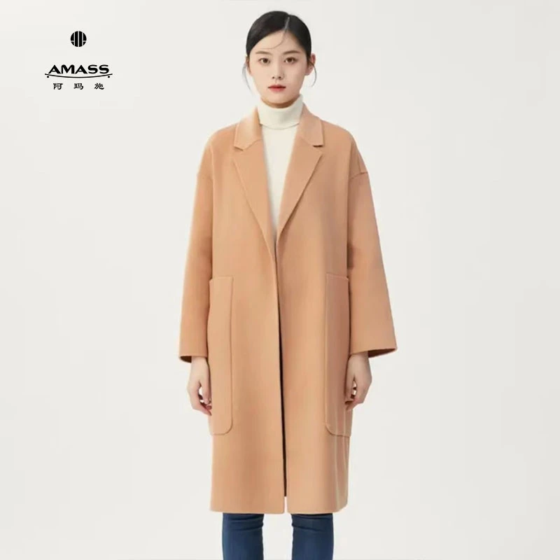 阿玛施AMASS暖冬好物百搭双面呢羊毛中长款休闲长袖大衣女5400252