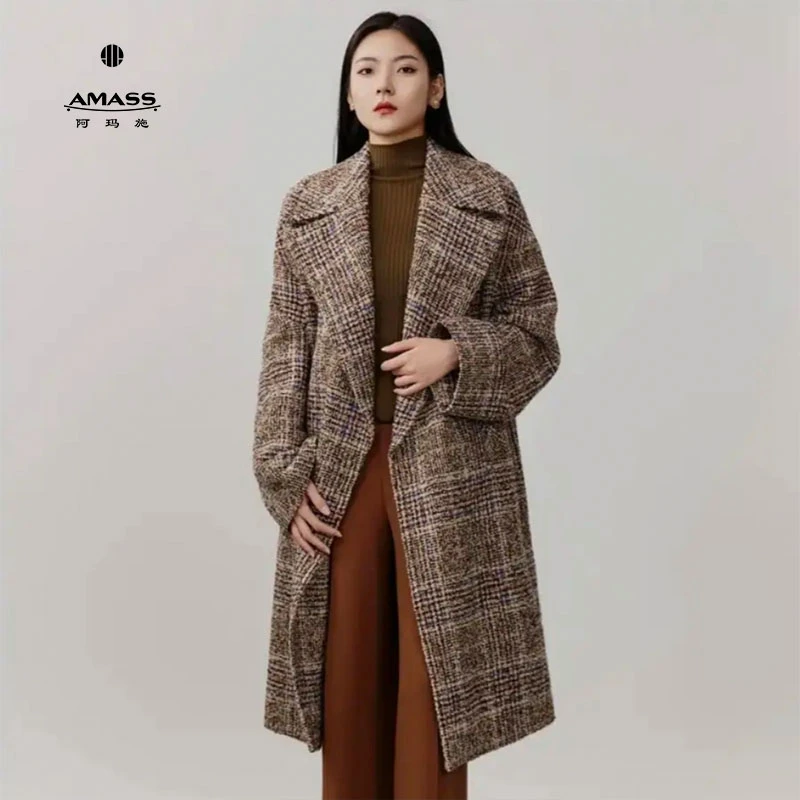 阿玛施AMASS暖冬好物简约大翻领长款气质大衣女5400541夏日穿搭
