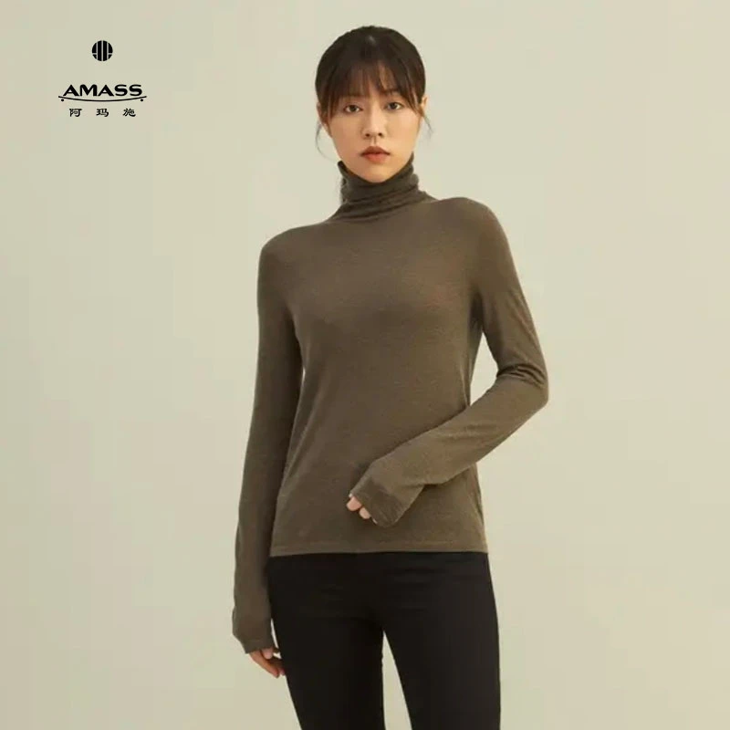 阿玛施AMASS新款时髦简约百搭高领秋冬羊绒针织打底衫上衣5399474