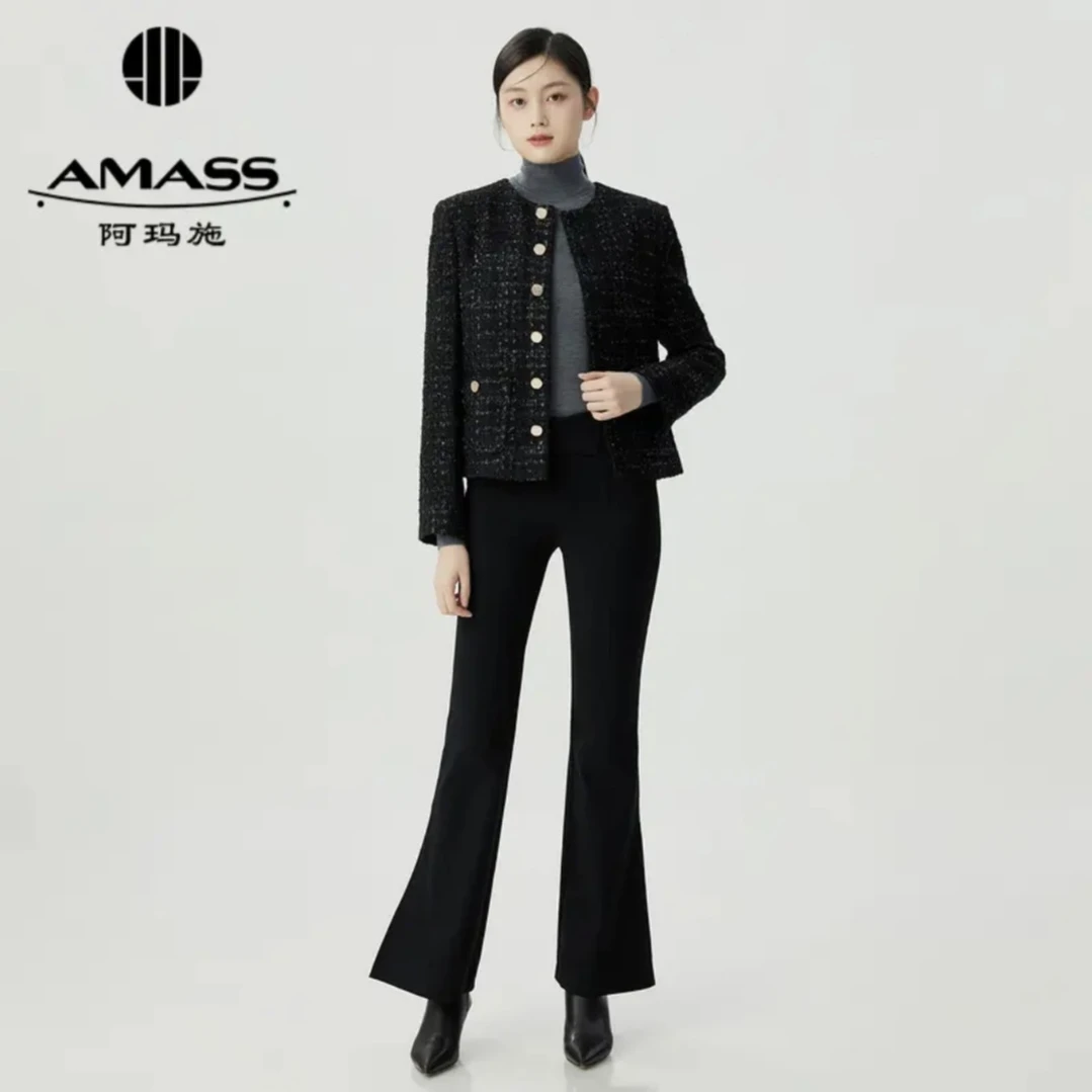 阿玛施AMASS新款时尚精致细闪千金风圆领单排扣小香风外套5400847