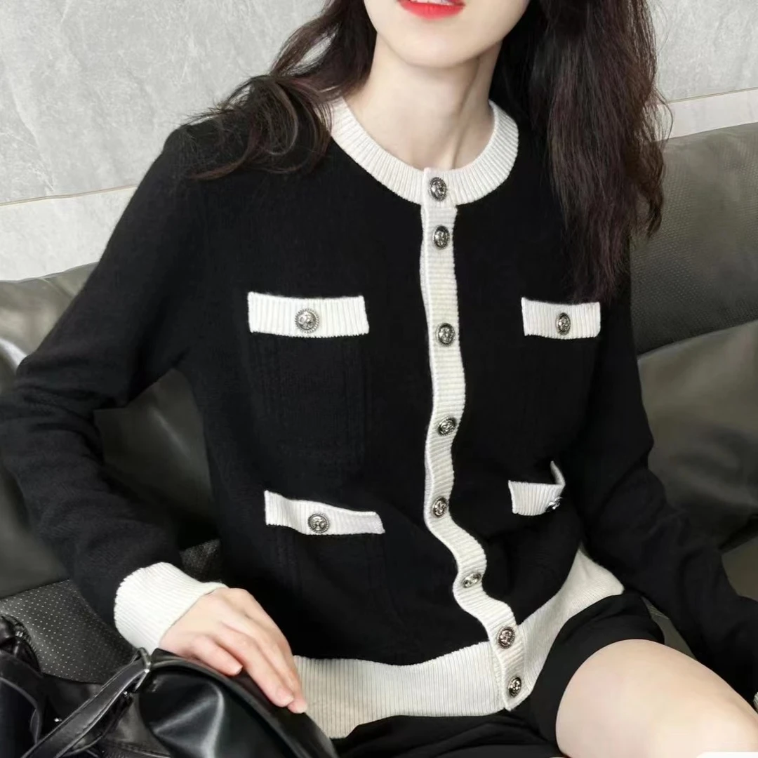 阿玛施AMASS【暖冬好物】新款圆领气质小香风山羊绒针织开衫5499232