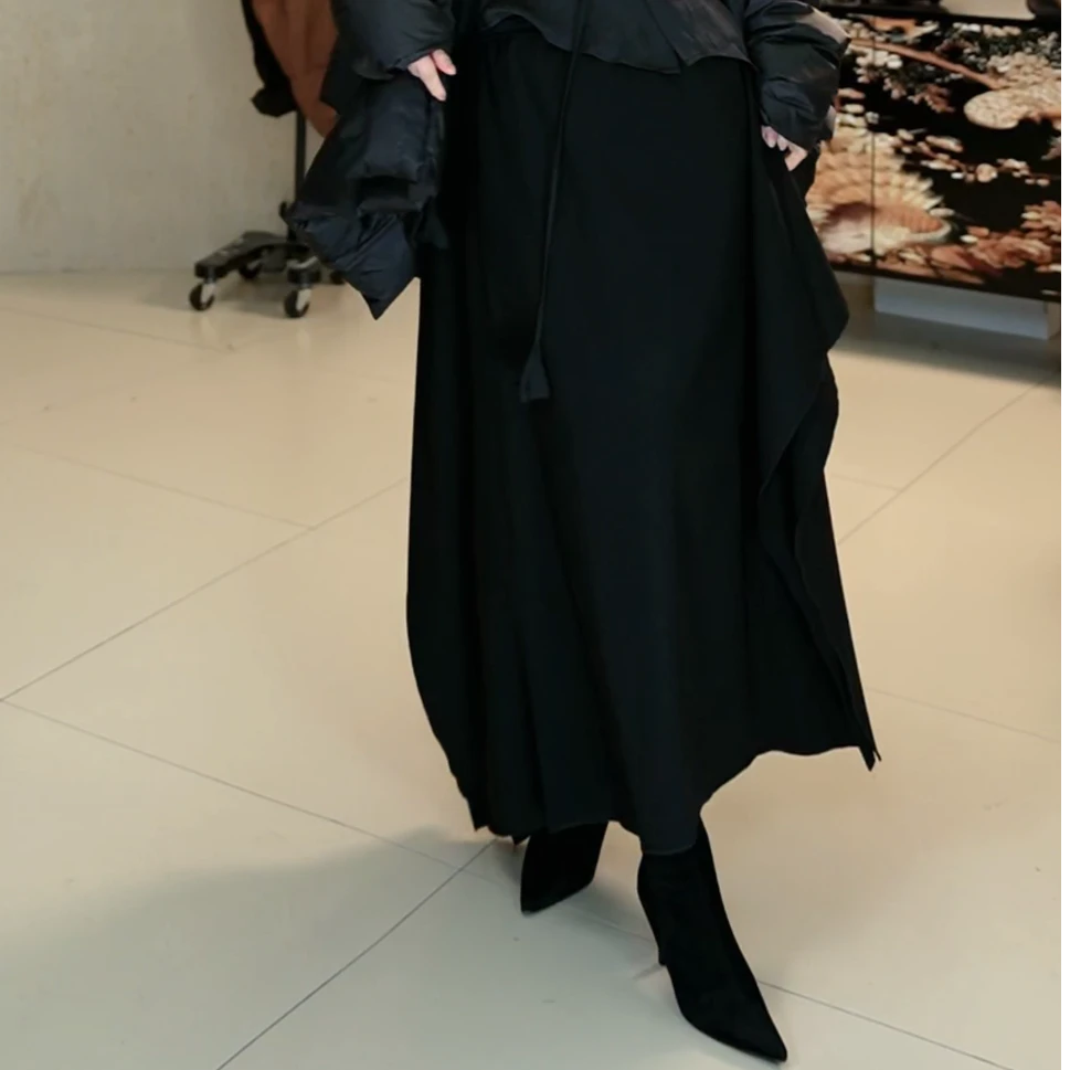1455篱君秋冬新款黑色女装半身裙时尚设计师款不规则百搭长裙