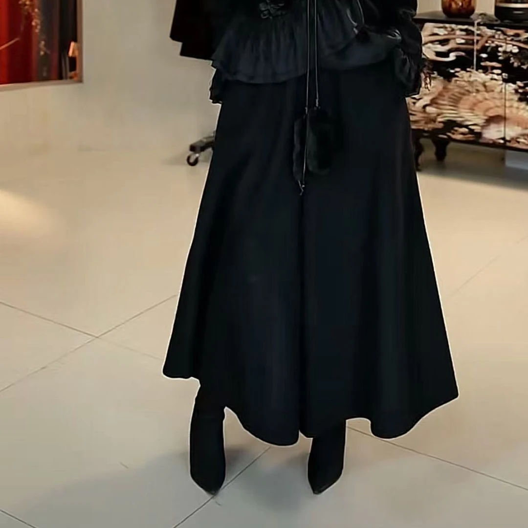 45篱君秋冬新款加厚阔腿裤时尚百搭休闲气质黑色扩版高腰女士裤子