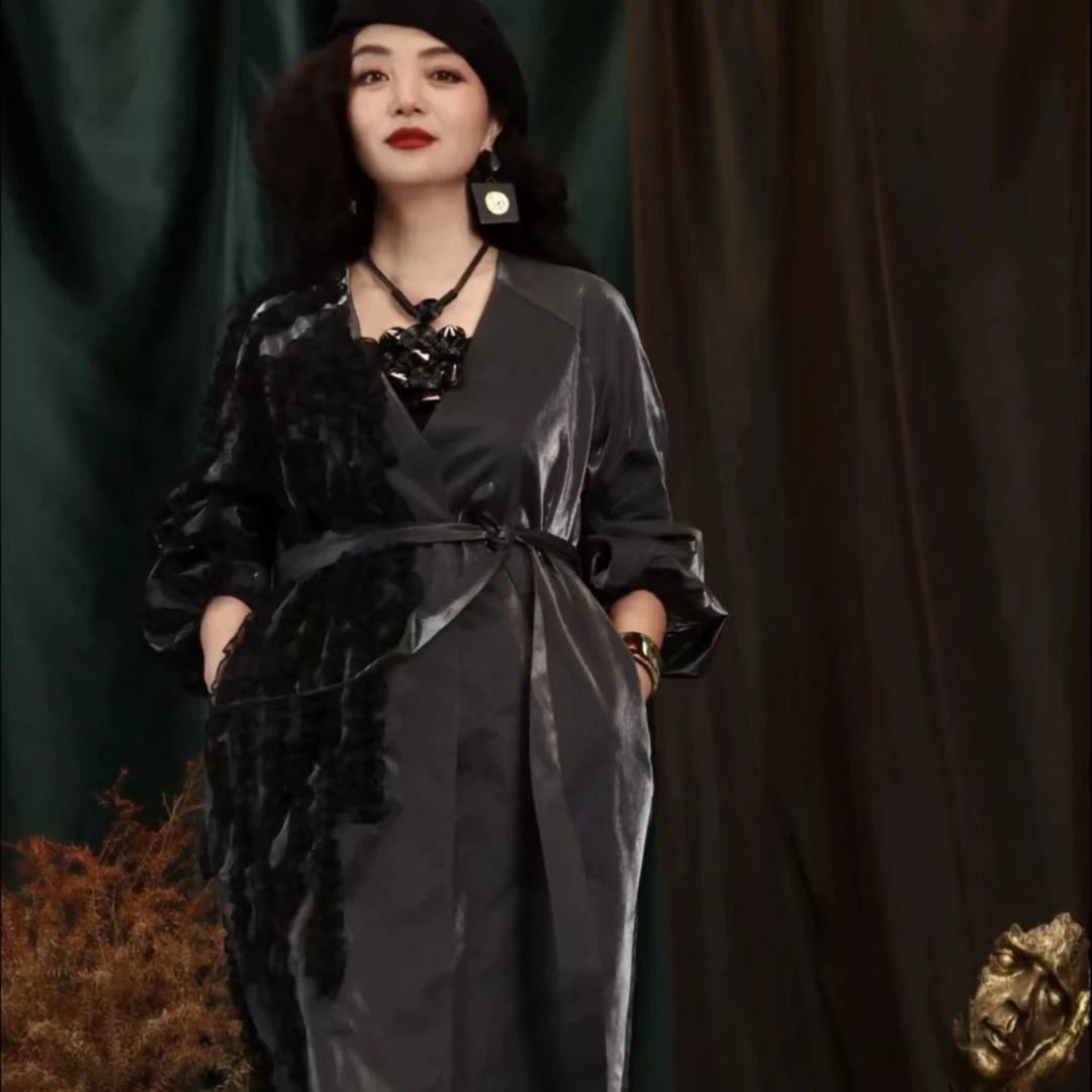 2023篱君时尚收腰重工女装长款设计师风衣显瘦轻奢190