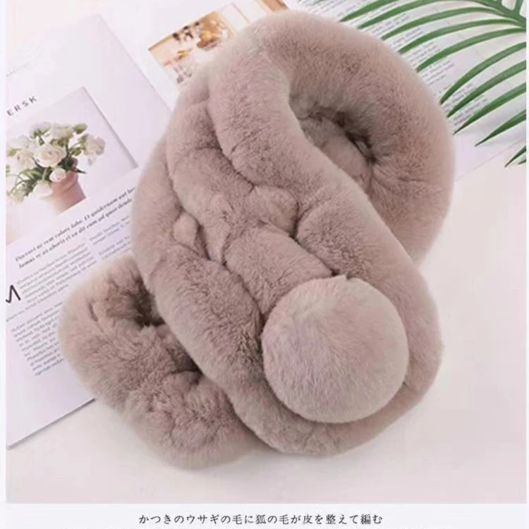 真獭兔毛围巾围脖冬季保暖男女百搭三管大球皮草围脖脖套加厚保暖