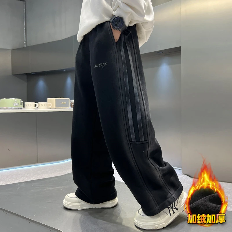 男童加绒运动裤子2024新款中大童休闲百搭加厚秋冬装长裤儿童宽松