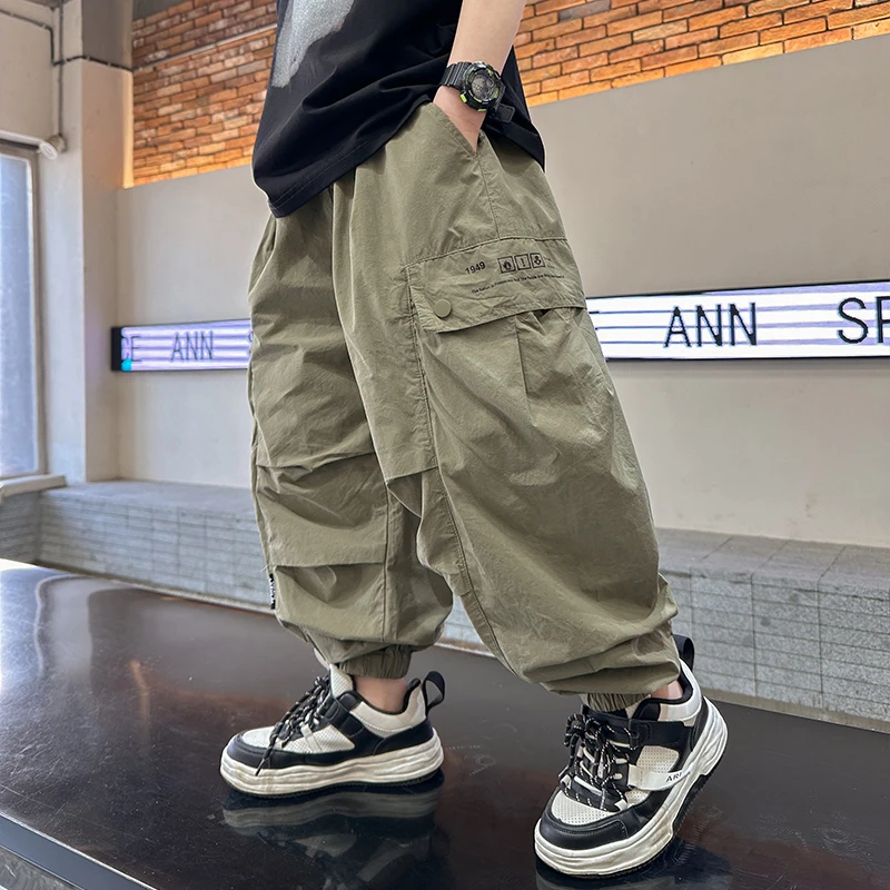 男童夏季工装裤儿童薄款冰丝防蚊裤2024新款中大童夏装速干长裤潮