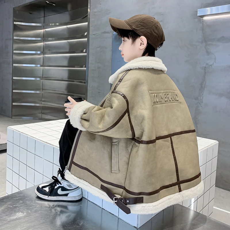男童冬装外套加绒加厚儿童皮衣2024新款中大童皮毛一体秋冬款洋气