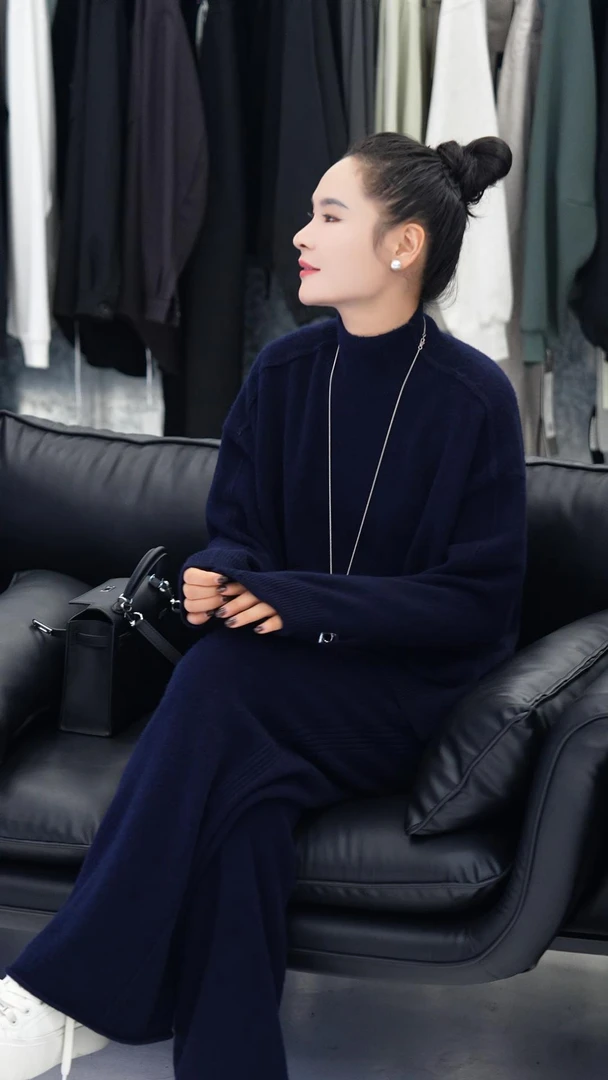 【Goody斐儿】软糯亲肤中高领100%羊毛中长款加厚套装