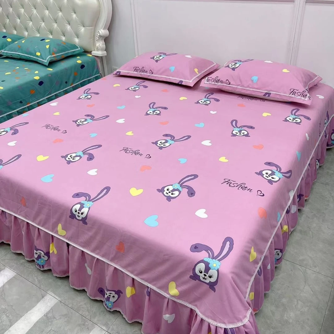 韩爽家 加大加厚暖棉磨毛床裙（星黛露 紫）2.7米宽X2.6米长