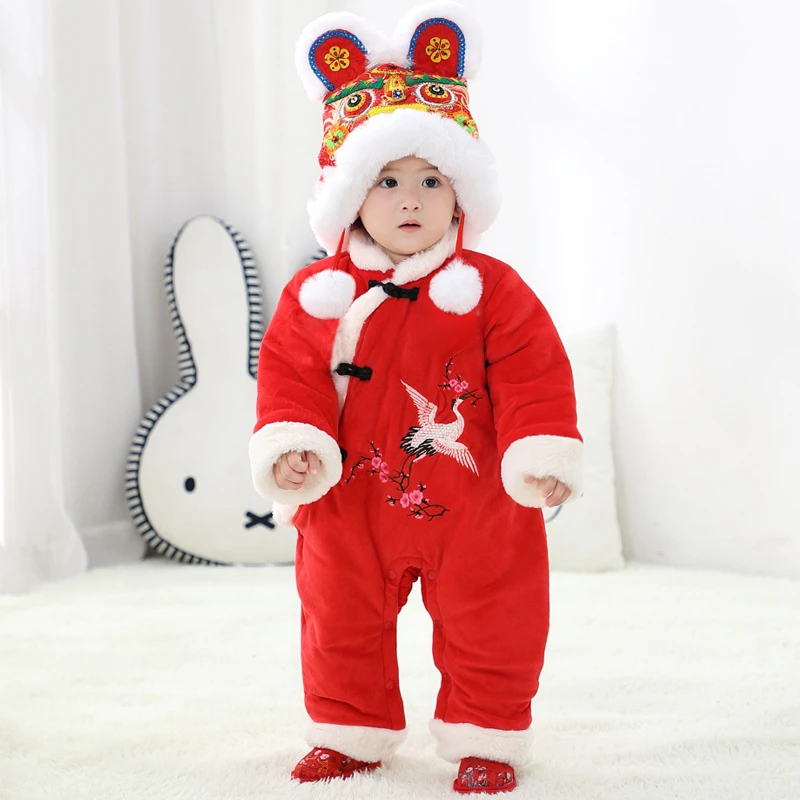 儿童汉服女童唐装连体哈衣爬服婴儿秋冬拜年服满月服1962