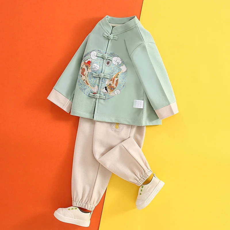 儿童男童唐装春秋套装男宝宝拜年服抓周服中国风 6092