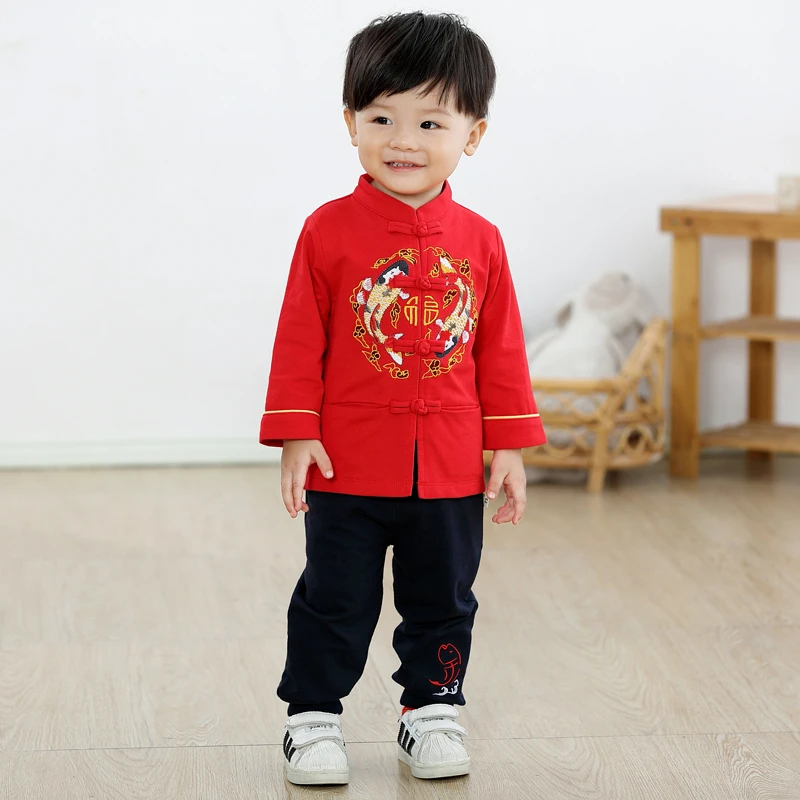 儿童唐装秋装周岁衣服男童古装汉服新年拜年服抓周服T6015