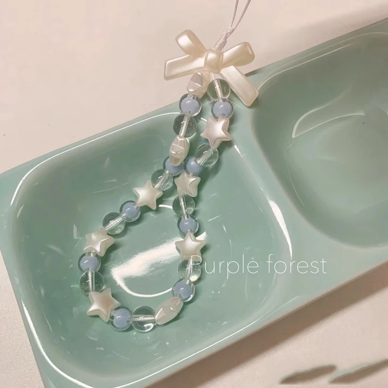 小红书同款ins风蓝色波波手机链ccd串珠相机挂绳钥匙扣挂链挂件