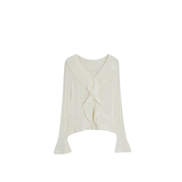 BAOFAHU荷叶边v领针织打底衫别致小衫法式早春长袖针织衫-8317