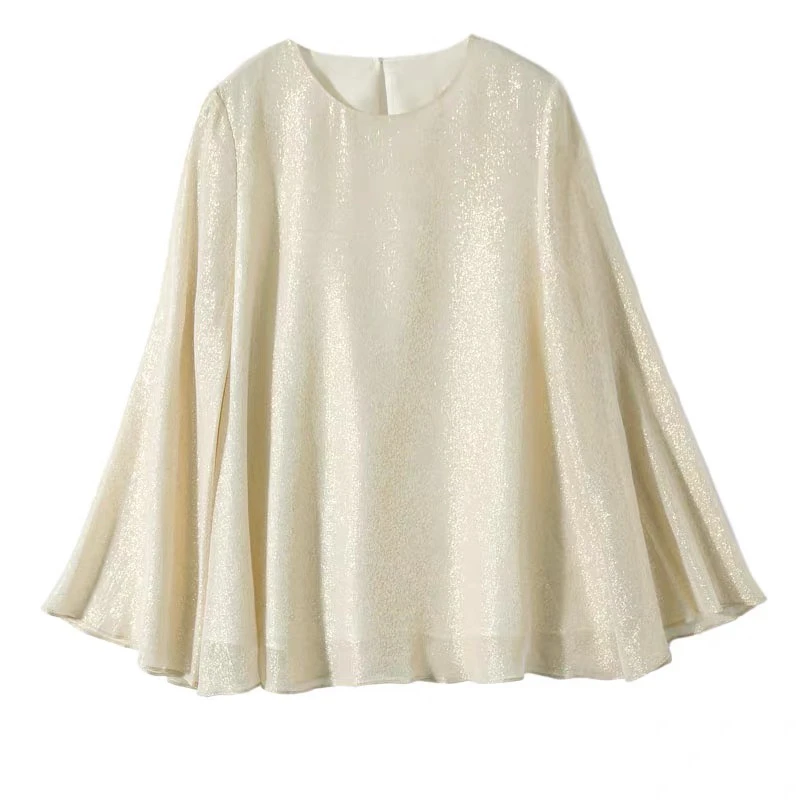 Miss.Z【香槟金金丝流光圆领喇叭袖】上衣#c8057