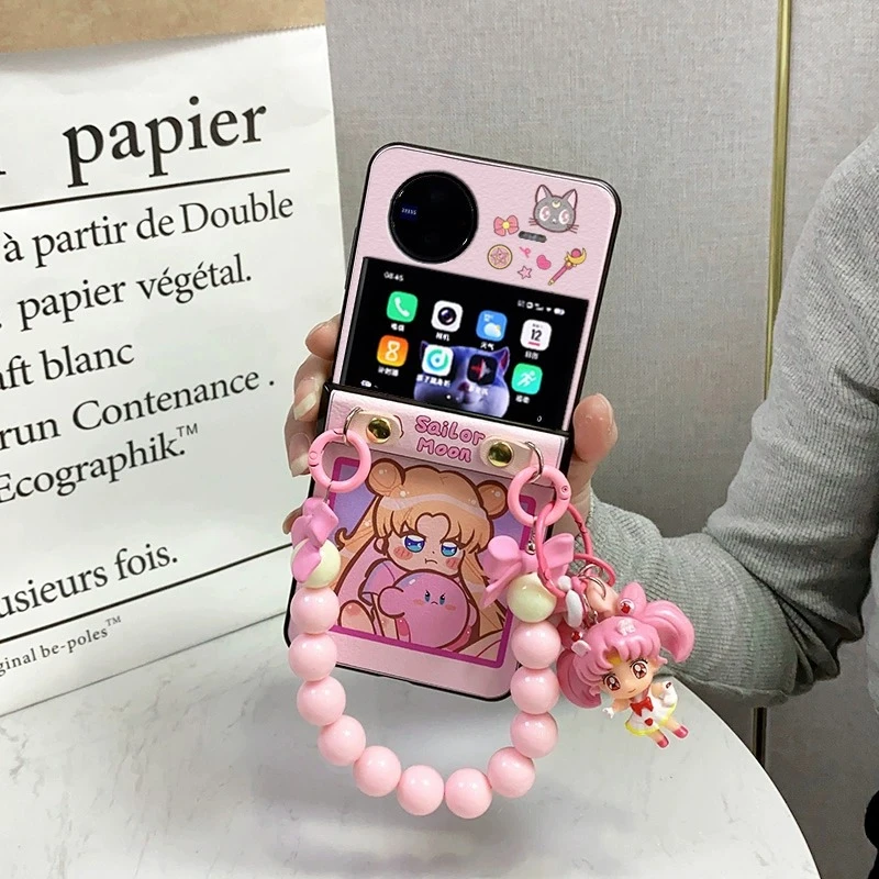 适用于vivo xflip手机壳皮质卡通美少女战士铰链全包手提链保护套