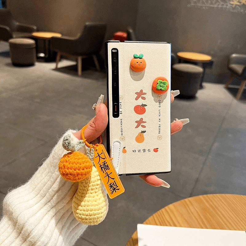 适用华为matexs2手机壳折叠屏创意大橘大利挂饰全包皮质女保护套