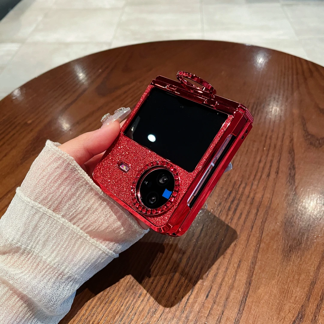 适用vivo xflip手机壳折叠屏喜庆奢华红色闪粉电镀边全包女保护套