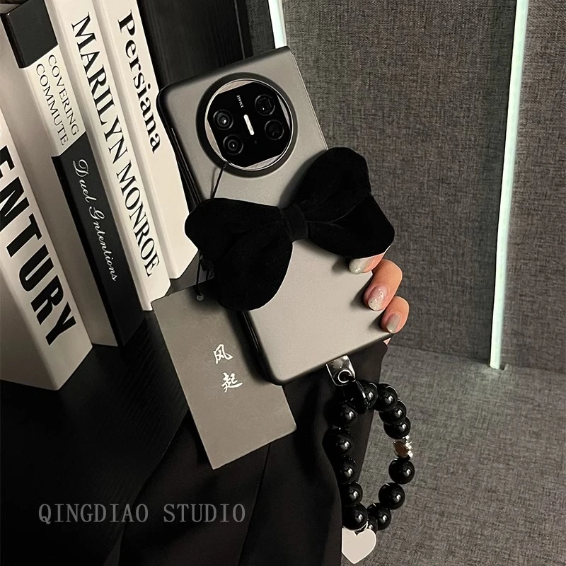 适用华为matex6手机壳matex5折叠屏ins韩风烤漆毛绒蝴蝶结保护套