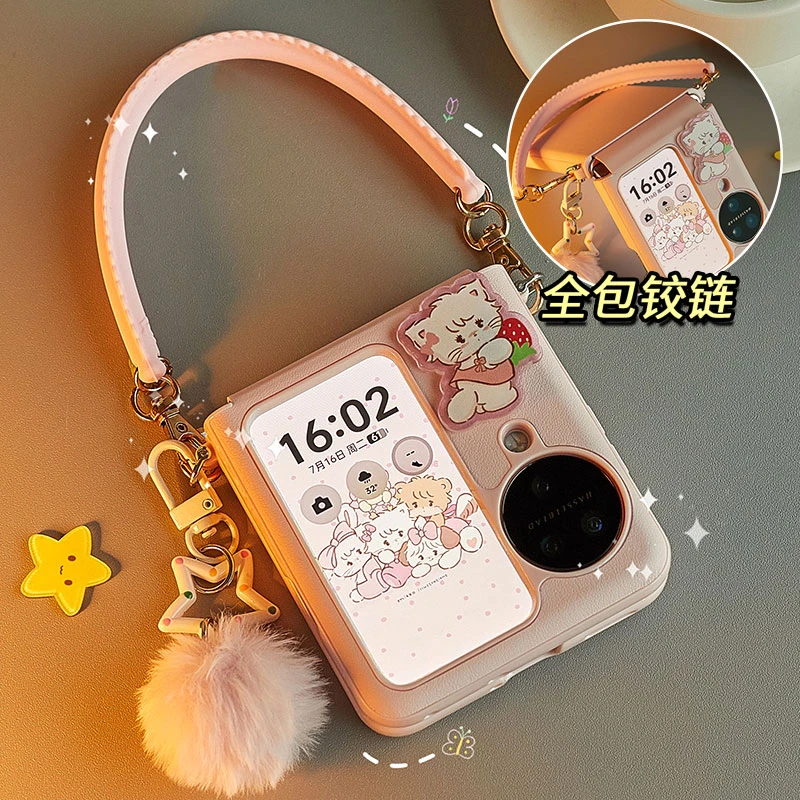 适用OPPOFindN3Flip折叠屏手机壳可爱小猫全包铰链硅胶手提保护套