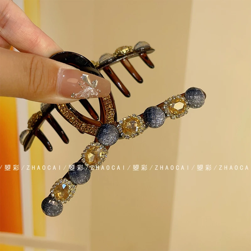 新款简约星空猫眼水钻大号抓夹11公分气质网红黑色法式后脑勺盘发