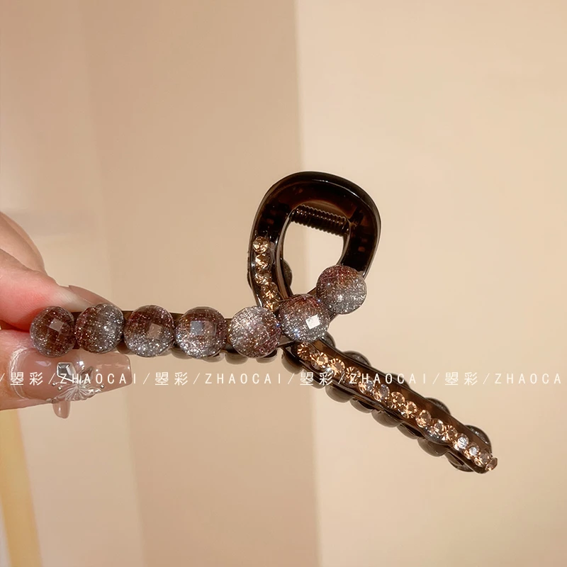 新款星空紫珠珠闪钻大抓夹11公分轻奢时尚法式后脑勺盘发发饰发夹