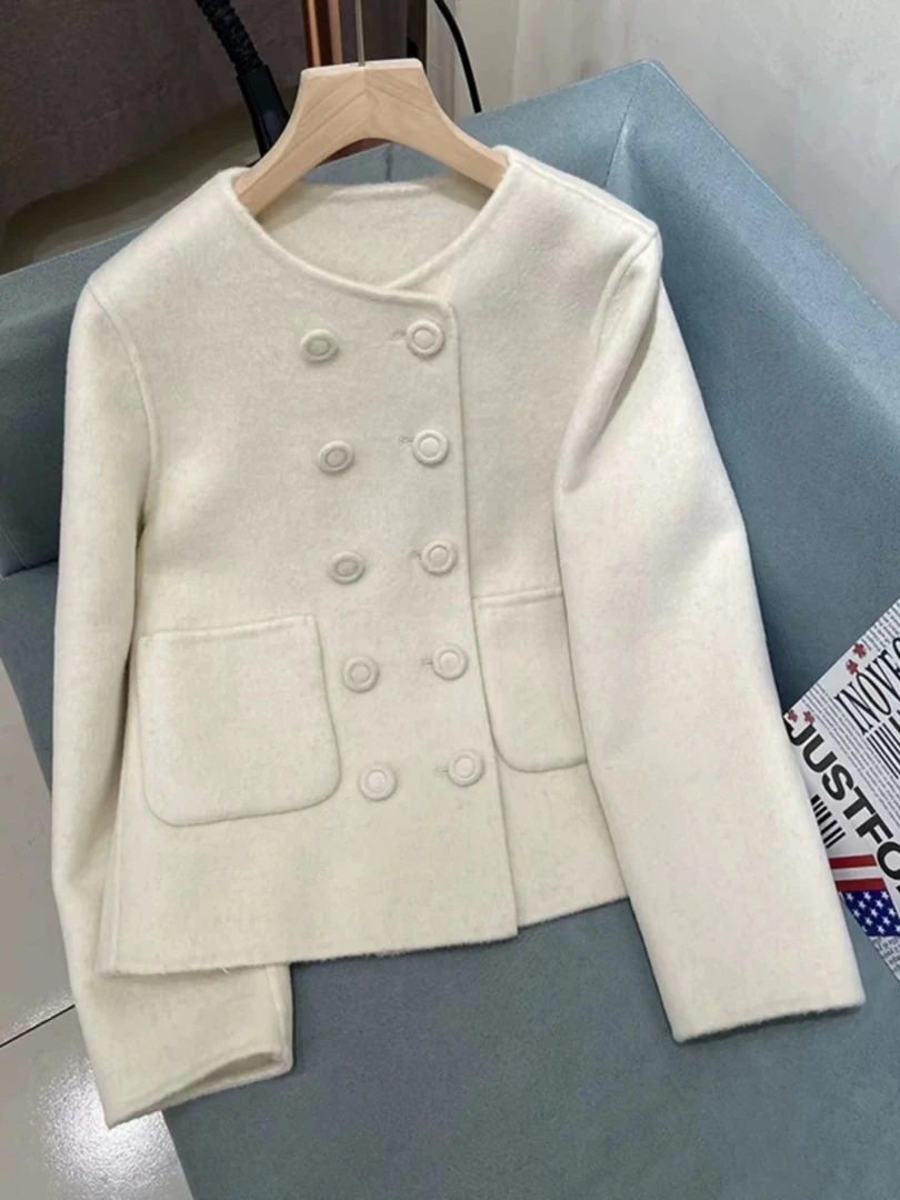 【秋冬新款】2810款双排蘑菇布包扣小香风短款羊毛大衣