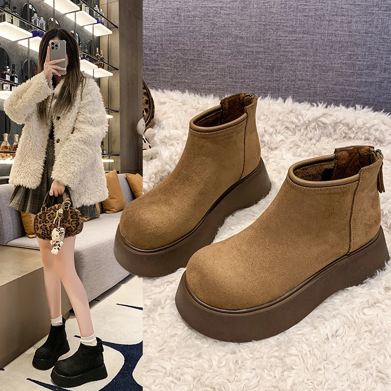 厚底增高勃肯鞋女马丁靴2024新款秋冬季加绒保暖短靴T