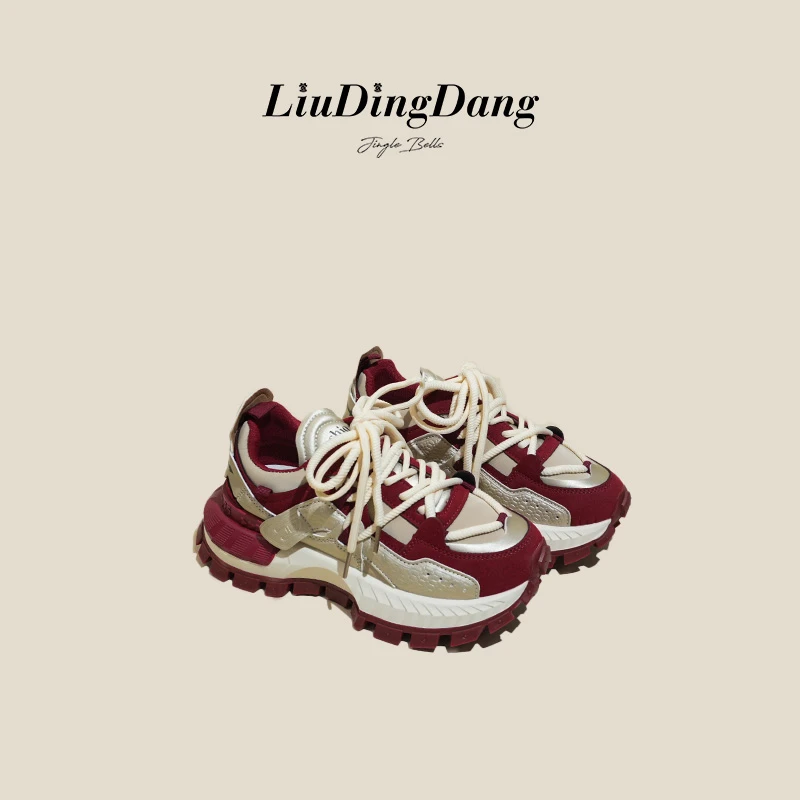 【刘叮咚女鞋】厚底阿甘鞋女2024年秋季新款拼色老爹鞋软底休闲