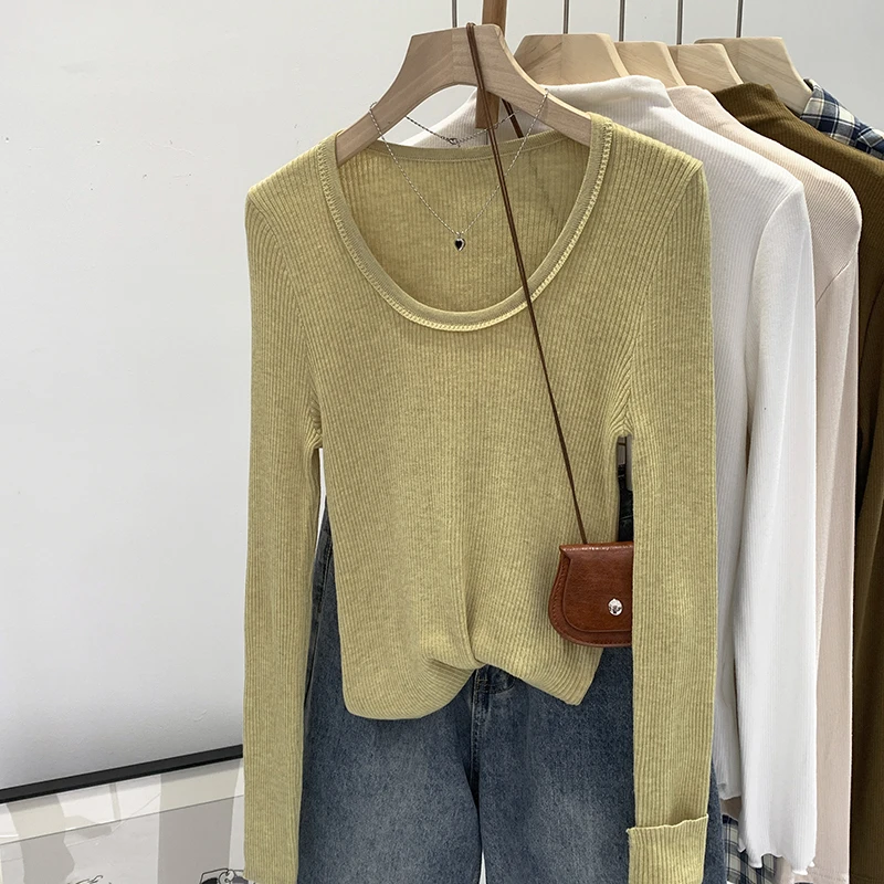 【部分现】气质内搭修身针织打底衫女秋冬韩系洋气别致穿搭上衣M849