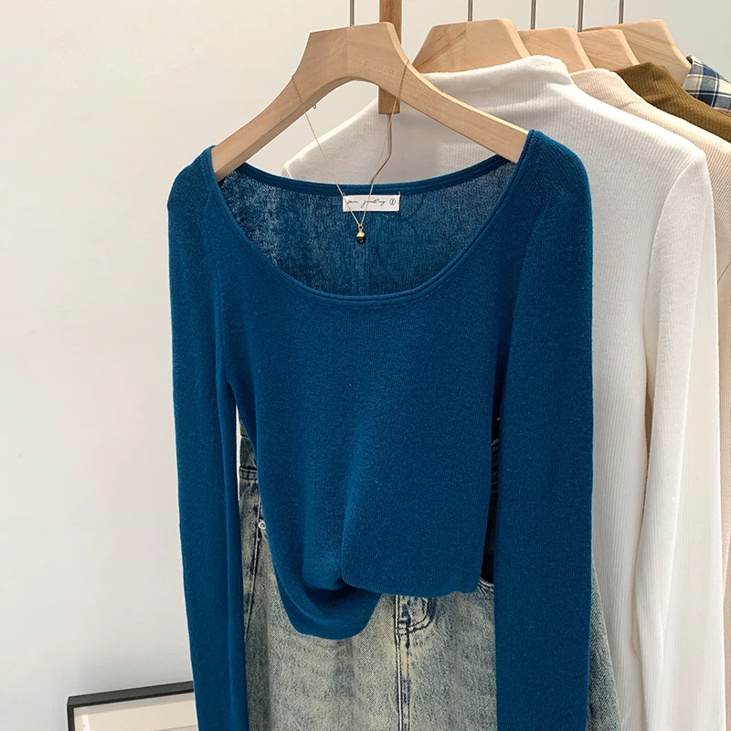 【部分现】独特内搭显瘦打底针织衫秋冬露肩洋气别致设计感上衣M755