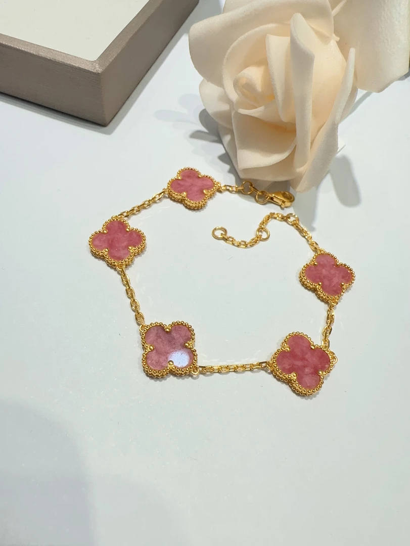 5G足金蔷薇石幸运草手链