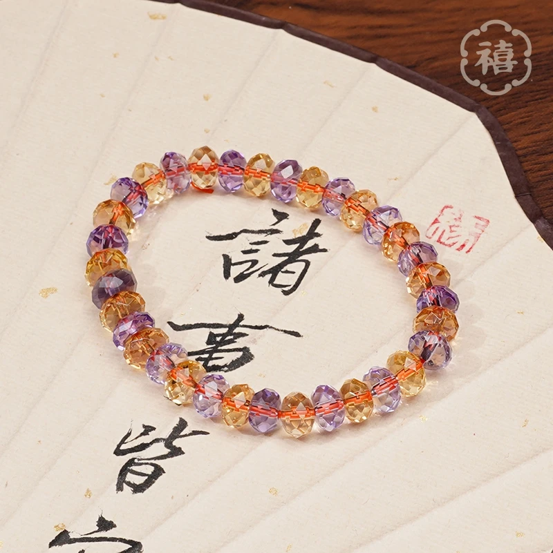 天然紫黄晶切面算盘珠精致百搭女款多样性发颜色微差