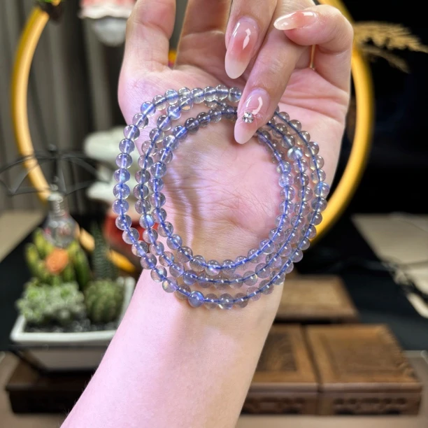 素圈天然长石灰月光三圈手链手串星空闺蜜女款珠珠