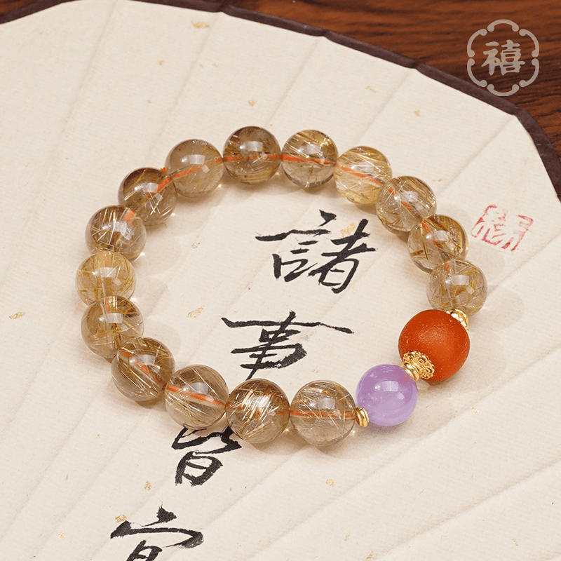 【九紫离火】天然金发晶手串搭配蜜蜡老型珠百搭多样性发颜色微差