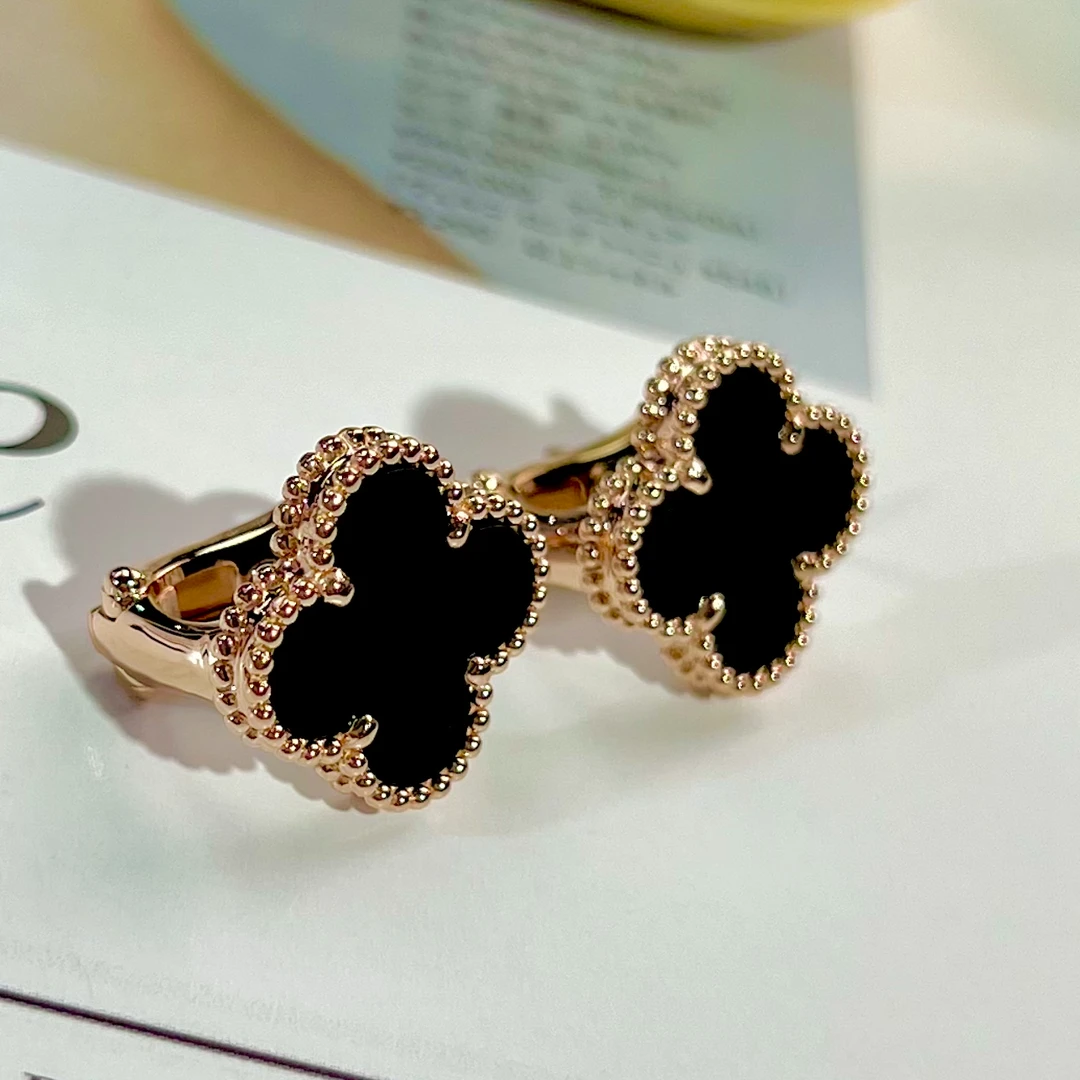 [Sasa]18K玫瑰金黑玛瑙耳拍重金重工气质15MM