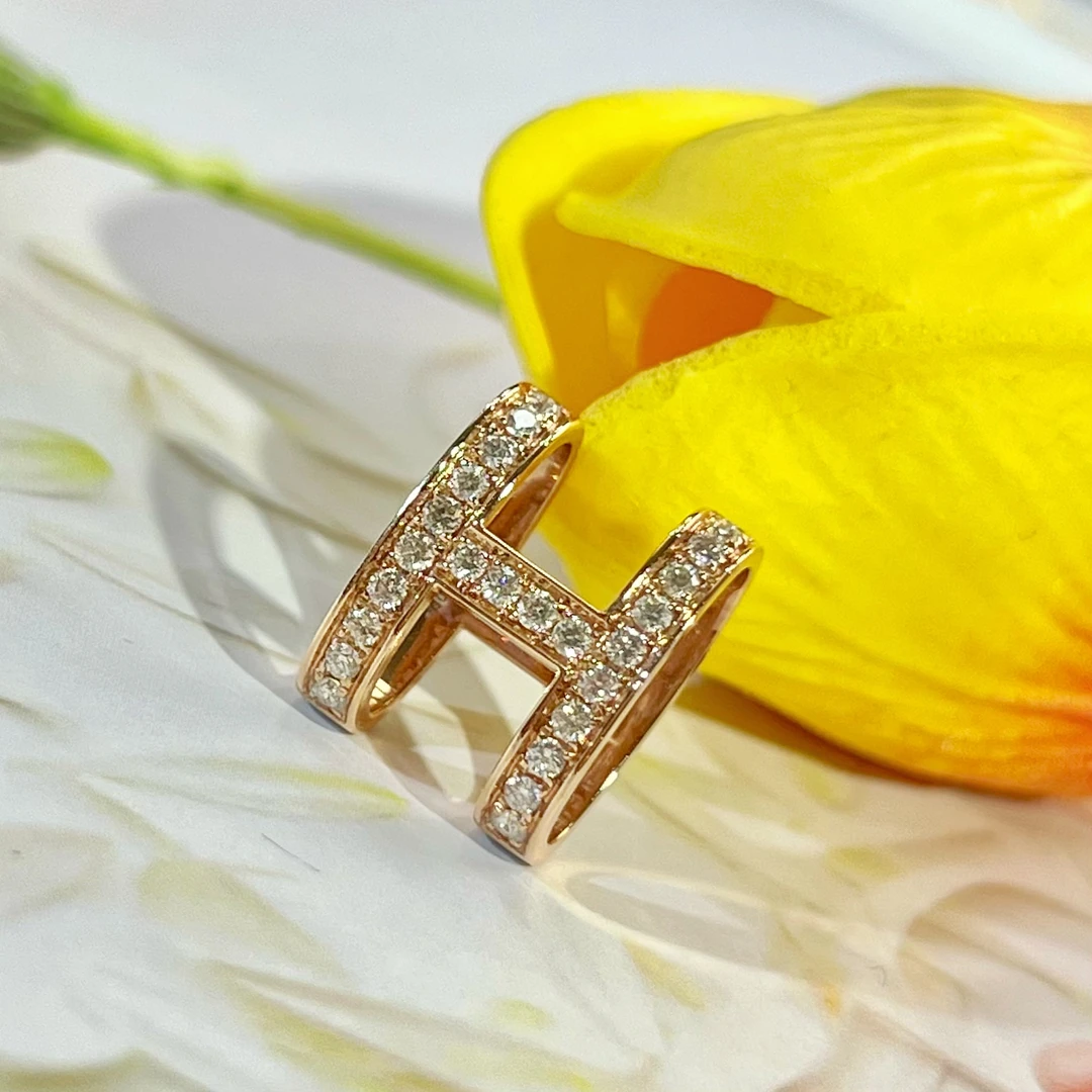 【天然钻石】18k玫瑰金大H满钻吊坠【钻石50分】双面可戴