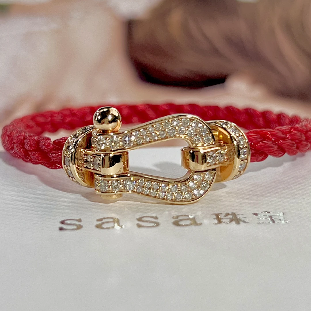 【天然钻石】18K玫瑰金大号马蹄满钻手绳轻奢时尚气质百搭情侣款