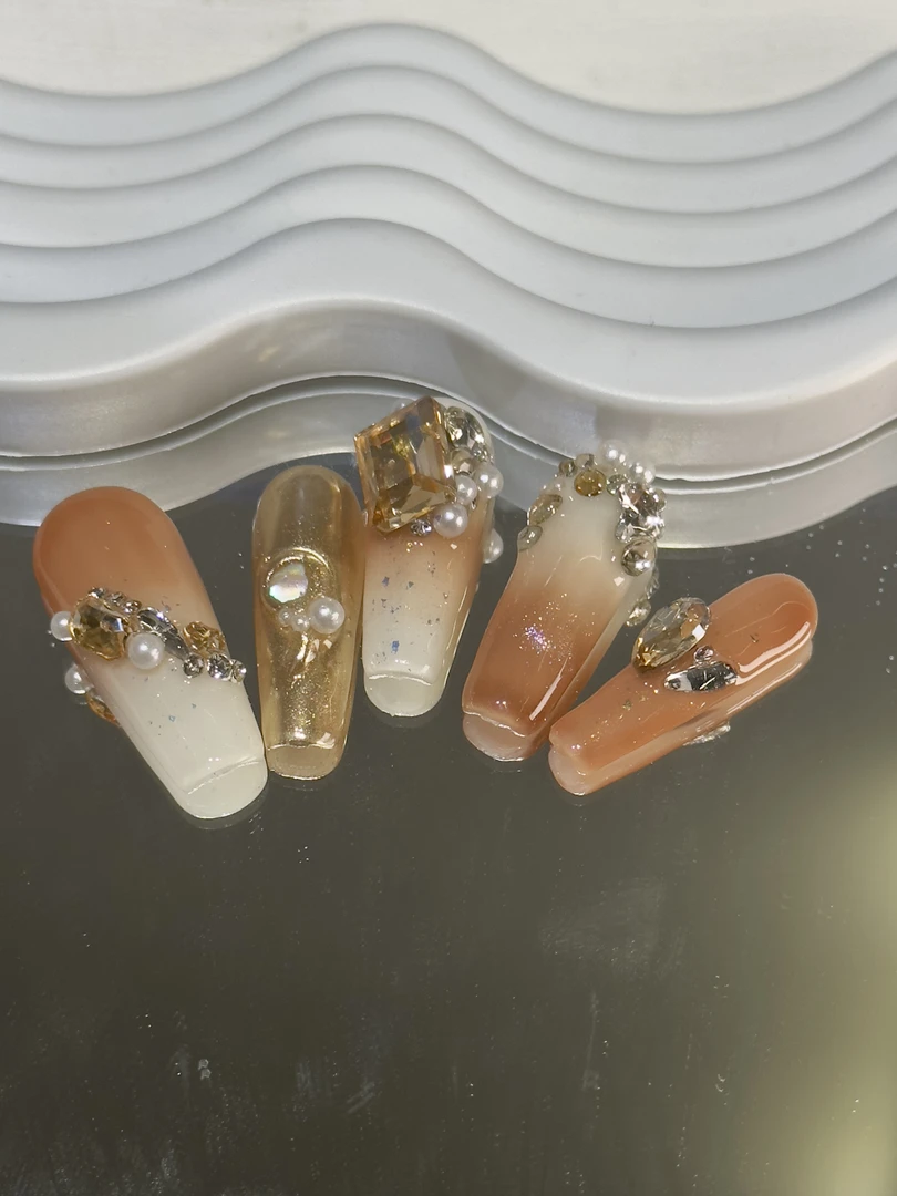 【法式茶歇】纯手工轻奢风穿戴甲可拆卸指甲贴片