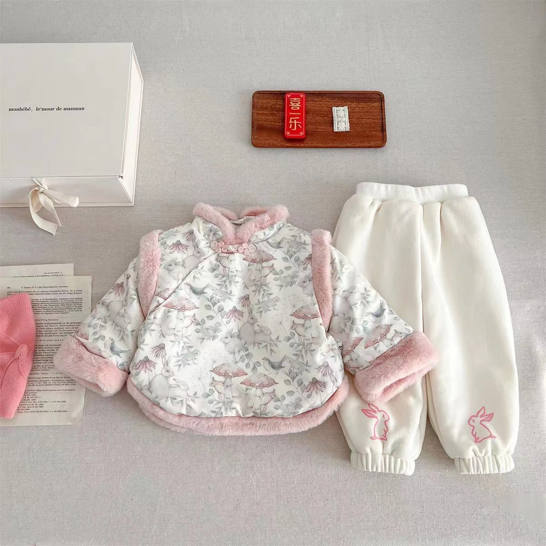 女童汉服套装拜年服冬款儿童加厚女宝宝中国风唐装过年衣服两婴儿