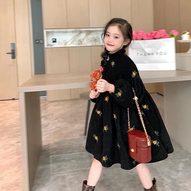 气质大小姐款秋冬百搭外套女童复古公主风加绒连衣裙法式
