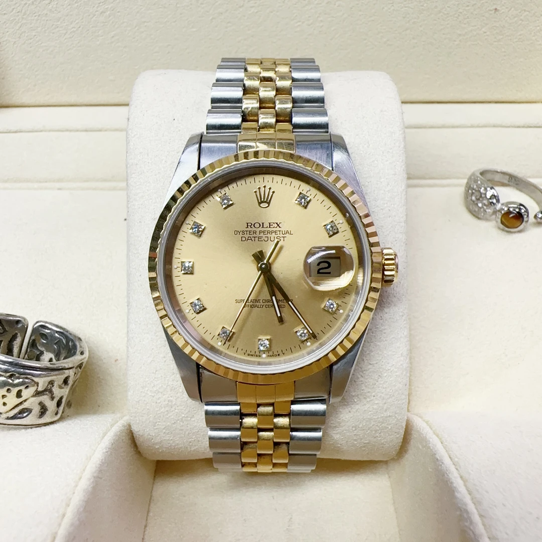 95新 Rolex/劳力士 日志16233／香槟金盘／原盘原钻／36mm／自动机械