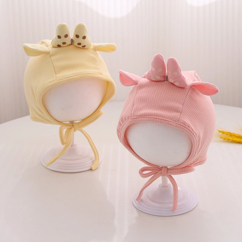 婴儿护耳帽秋冬男女可爱耳朵包头帽韩版小宝宝系带套头帽新生儿