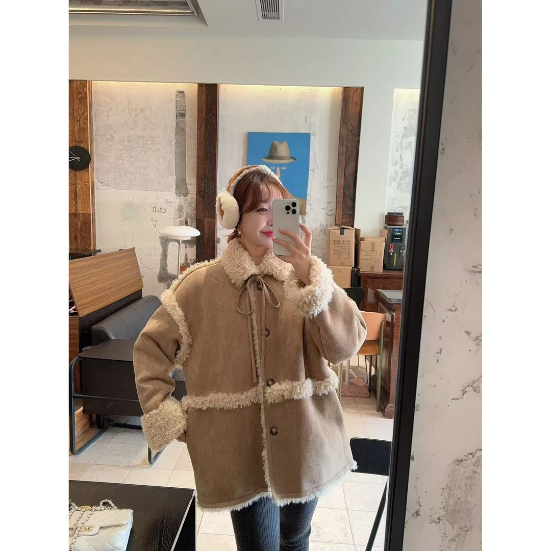 【YFONI】翻领皮毛一体外套