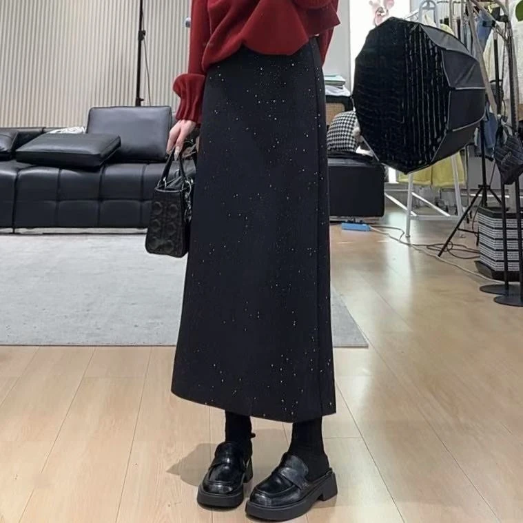 DALIANSU/大脸酥-4116   设计感高腰亮片a字半身裙