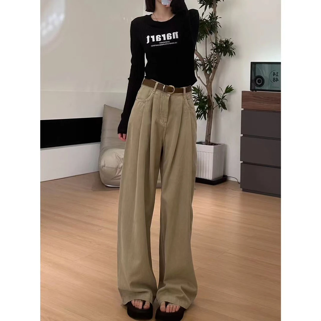 DLS-2508 标准款 法式高级感高腰垂感宽松薄款直筒长裤阔腿裤