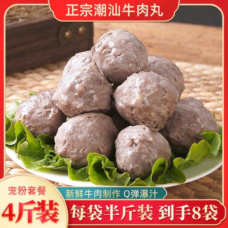 潮汕正宗牛肉丸4斤 汕头特产牛筋丸火锅丸料Q弹爆汁250克8包
