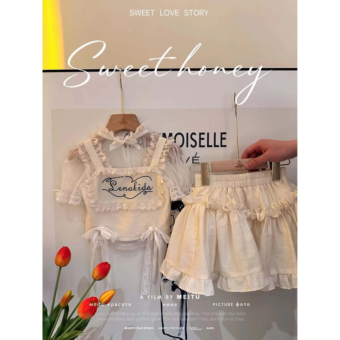 【现货】MOANA 时髦洋气蕾丝花边重工蝴蝶结套装F24040502